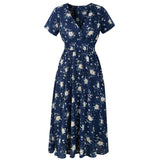 Emery Rose Dresses Chiffon Beach Dress Printed V-neck Short Sleeve Dress Bohemian Dress