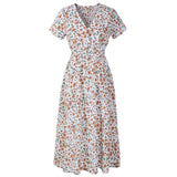 Emery Rose Dresses Chiffon Beach Dress Printed V-neck Short Sleeve Dress Bohemian Dress