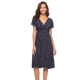 Emery Rose Dresses Chiffon Beach Dress Printed V-neck Short Sleeve Dress Bohemian Dress