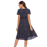 Emery Rose Dresses Chiffon Beach Dress Printed V-neck Short Sleeve Dress Bohemian Dress