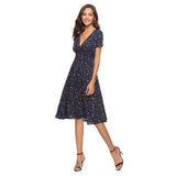 Emery Rose Dresses Chiffon Beach Dress Printed V-neck Short Sleeve Dress Bohemian Dress