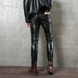 Mens Leather Pants Motorcycle Teenagers Men Leather Pants PU Leather Punk Leather Rope Tights Men Leather Pants