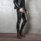 Mens Leather Pants Motorcycle Teenagers Men Leather Pants PU Leather Punk Leather Rope Tights Men Leather Pants