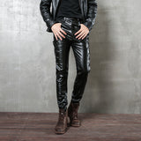 Mens Leather Pants Motorcycle Teenagers Men Leather Pants PU Leather Punk Leather Rope Tights Men Leather Pants