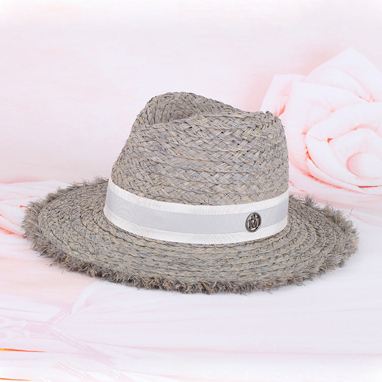 Fedora Golf Hats Spring/Summer Straw Hat Wide Brim Top Hat Fedora Hat Letters