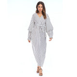 Muslim Women Stylish Kashibo Abaya Muslim Ladies Long Gown Islamic Clothing Jilbab Jalabiya Fashion Bowknot Loose Waist-Controlled Long Sleeves Dress
