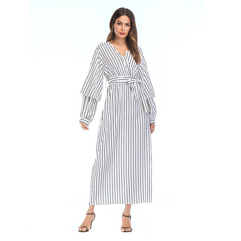 Muslim Women Stylish Kashibo Abaya Muslim Ladies Long Gown Islamic Clothing Jilbab Jalabiya Fashion Bowknot Loose Waist-Controlled Long Sleeves Dress