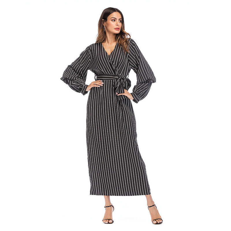 Muslim Women Stylish Kashibo Abaya Muslim Ladies Long Gown Islamic Clothing Jilbab Jalabiya Fashion Bowknot Loose Waist-Controlled Long Sleeves Dress