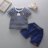 Children Boy Co Ord Boys' Striped Short-Sleeved T-shirt 2 Piece Set