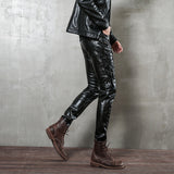 Mens Leather Pants Motorcycle Teenagers Men Leather Pants PU Leather Punk Leather Rope Tights Men Leather Pants