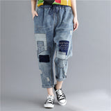 Women Patchwork Jeans Summer Large Size Washed Ripped Jeans