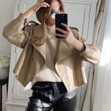 Women Fall Fall Three-Color Handsome Leather Coat Big Lapel Long Sleeve Top