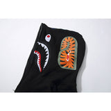 Shark Print Hoodie Shark Embroidery Camouflage Stitching Hat Zipper Fleece Padded Coat Teen Student