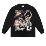 Paul George Shirt Autumn and Winter Long Sleeve T-shirt Retro Distressed Loose