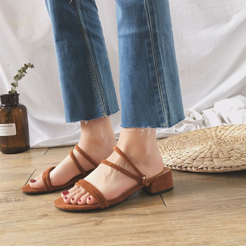 Nude Strappy Block Heels