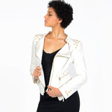 Leather Biker Coat Gothic Leather Jacket Women Pu Jackets Rivet Zipper Short Stitching Denim Motorcycle Jacket