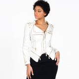 Leather Biker Coat Gothic Leather Jacket Women Pu Jackets Rivet Zipper Short Stitching Denim Motorcycle Jacket