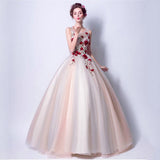 Women'S Evening Dress Ball Gown Princess Quinceanera Wedding Dresses Dark Red Flowers Embroidery Bridal Wedding Dress Dinner Toast Dress Puffy Gown