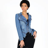 Leather Biker Coat Gothic Leather Jacket Women Pu Jackets Rivet Zipper Short Stitching Denim Motorcycle Jacket