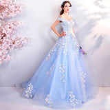 Women'S Evening Dress Ball Gown Princess Quinceanera Wedding Dresses Blue Beaded Off-Shoulder Wedding Dress Performance Tulle Tutu Dress