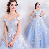 Women'S Evening Dress Ball Gown Princess Quinceanera Wedding Dresses Blue Beaded Off-Shoulder Wedding Dress Performance Tulle Tutu Dress