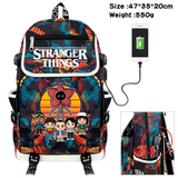 Stranger Things Backpack Printed Backpack USB Charging Schoolbag Computer Bag