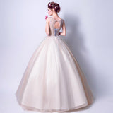 Women'S Evening Dress Ball Gown Princess Quinceanera Wedding Dresses Dark Red Flowers Embroidery Bridal Wedding Dress Dinner Toast Dress Puffy Gown