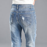 Women Patchwork Jeans Baggy Straight Trousers