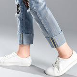 Women Patchwork Jeans Baggy Straight Trousers
