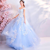 Women'S Evening Dress Ball Gown Princess Quinceanera Wedding Dresses Blue Beaded Off-Shoulder Wedding Dress Performance Tulle Tutu Dress