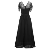 Cocktail Attire for Women Chiffon Dress Lace V-neck Patchwork Waist-Tight Party Dress