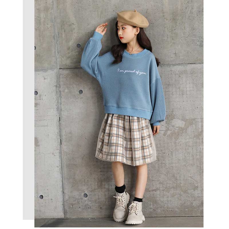 Sweater Set Early Spring Clothes Tartan Skirt Clothes Children's Suit Children Girl's Dress