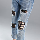 Women Patchwork Jeans Baggy Straight Trousers