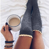 Winter Chunky Cable Thick Knit Thigh High Socks Long Stockings Boot Lace over the Knee Bunching Socks