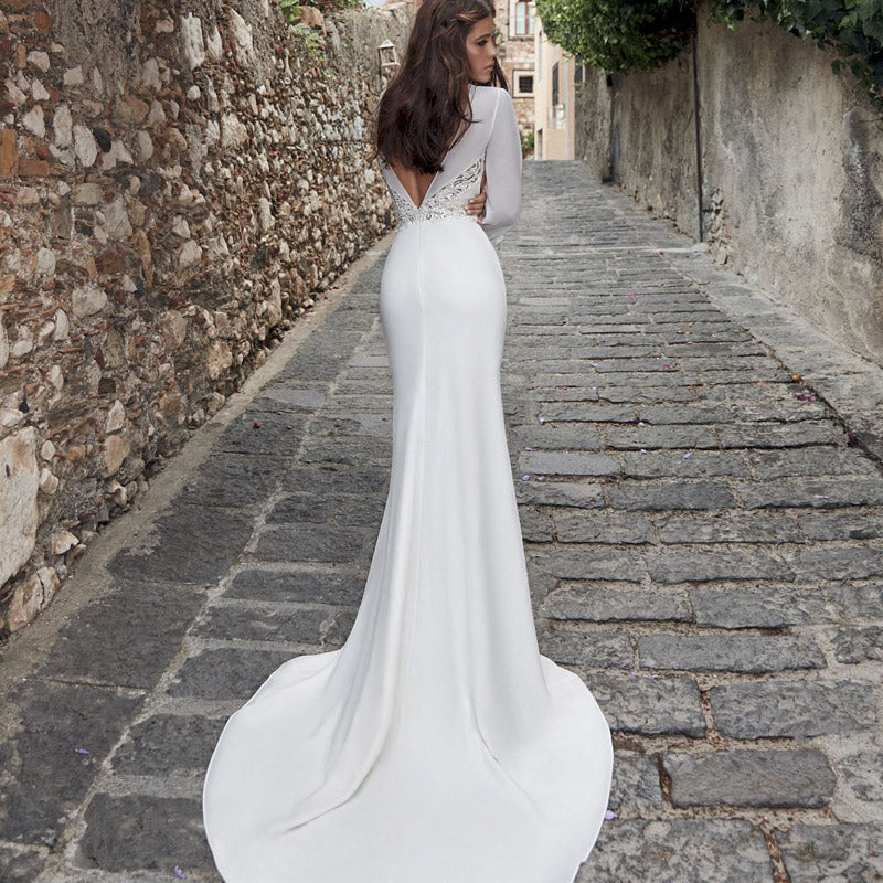 Women Lace Wedding Dress Sexy Long Sleeve Wedding Dress
