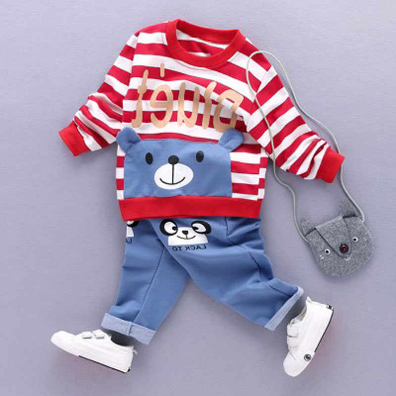 Children Boy Co Ord Striped Cartoon Ears Long Sleeve 2 Piece Set