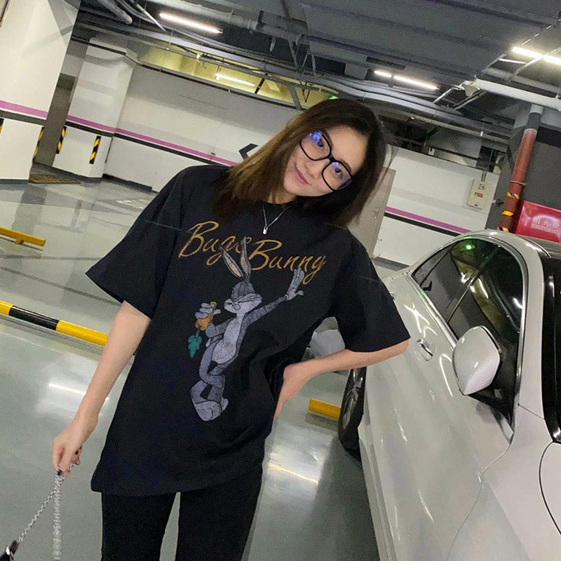 Bugs Bunny Shirt Summer Printed Loose round Neck T-shirt for Women