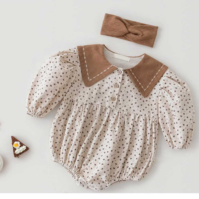 Spring Rompers Baby Jumpsuit Printing Lapel Long-Sleeve Jumpsuit Outwear