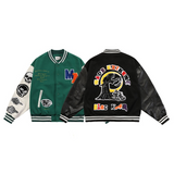 Skeleton Varsity Jacket Autumn and Winter Hip Hop Skull Embroidered Jacket Men's Loose