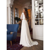 Women Lace Wedding Dress Women's round Neck Long Sleeve Backless Wedding Dress Bridesmaid Formal Dress