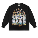 Stephen Curry Shirt Curry Winning Series Long-Sleeved T-shirt Loose Heavy Distressed Cotton round Neck