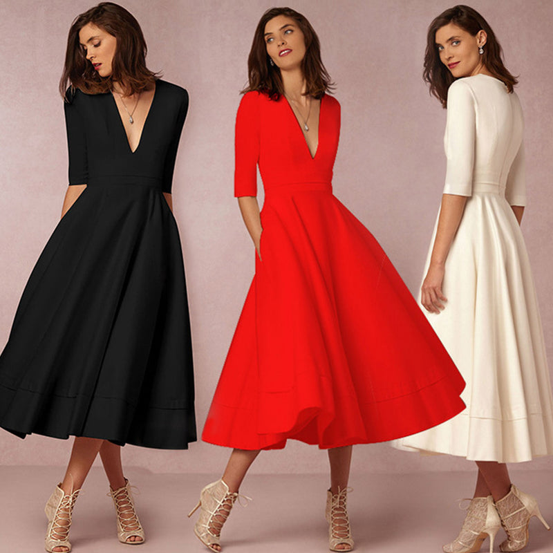 Formal Dresses & Gowns Women's Deep V Mid-Sleeve Dress Evening Gown