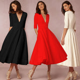 Formal Dresses & Gowns Women's Deep V Mid-Sleeve Dress Evening Gown