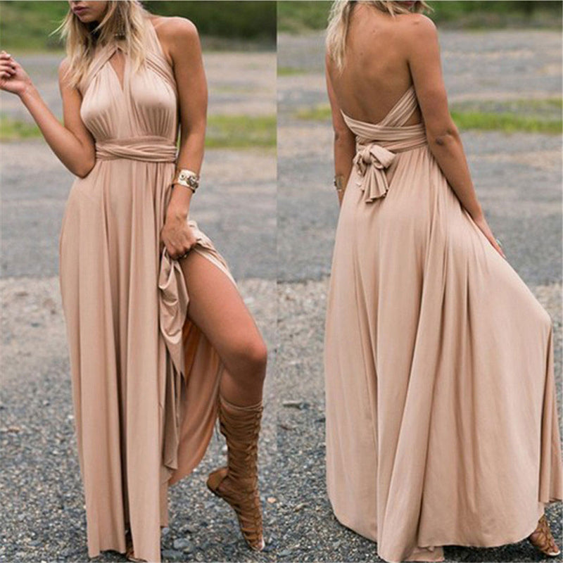 Mauve Dress Multi-Rope Cross Backless Sexy Bandage One-Piece Dress Long Dress Gown