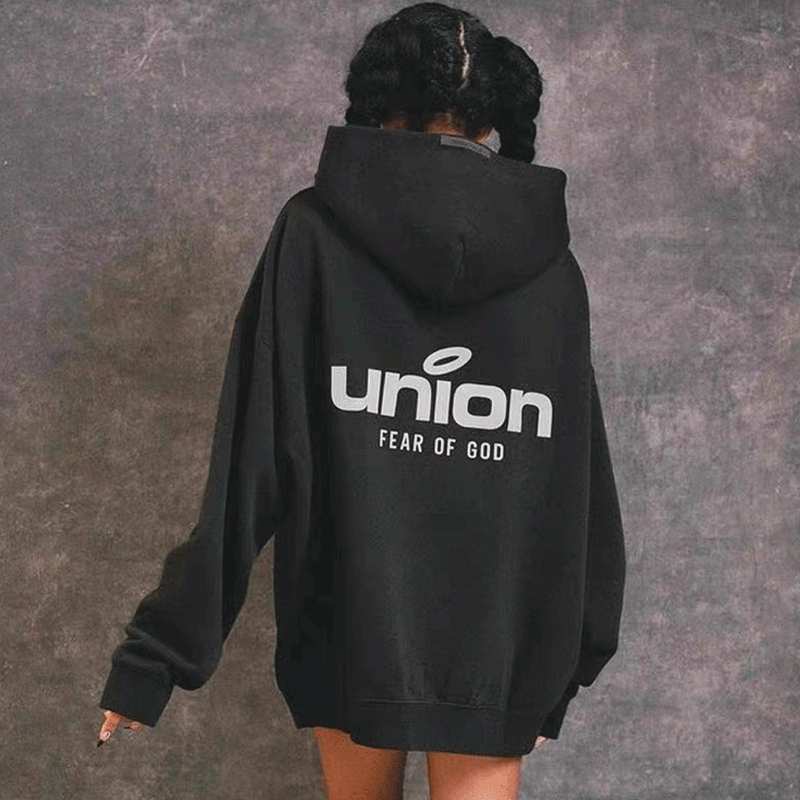 Fog Fear of God Essentials Hoodie Double-Line Joint-Name Three-Dimensional Alphabet plus Velvet Hoodie Sweater