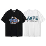 A Bath Ape Print T Shirt Casual Fashion Shark Print Couple Loose Sports