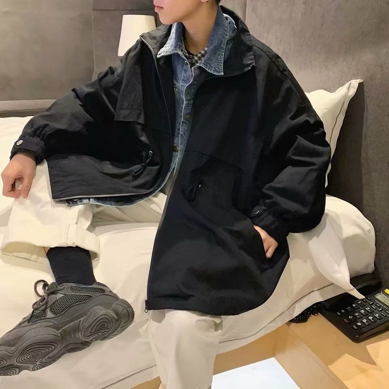 Men Denim Jacket Autumn and Winter Denim Stitching Loose Jacket Men