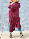 Women's Plaid Lapel Mid-Length Trench Coat