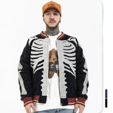 Skeleton Varsity Jacket Men's Autumn Winter Retro Embroidered Jacket Men's Loose