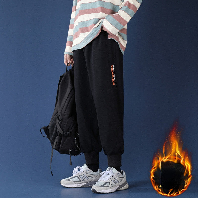Men Pants Men's Fleece-Lined Track Pants Autumn and Winter Loose Trousers